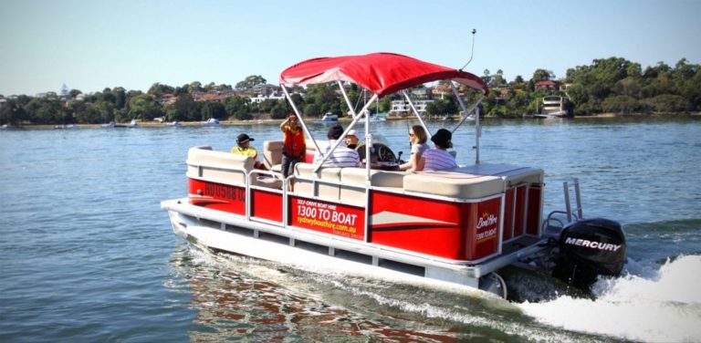 Red Pacific Pontoon Self Drive Boat Hire Hire A Boat Sydney Boat Hire